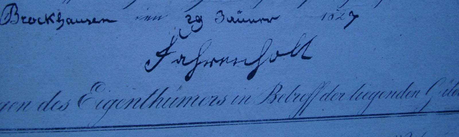 Unterschrift "Fahrenholt" im Stiepeler Urkataster 1823