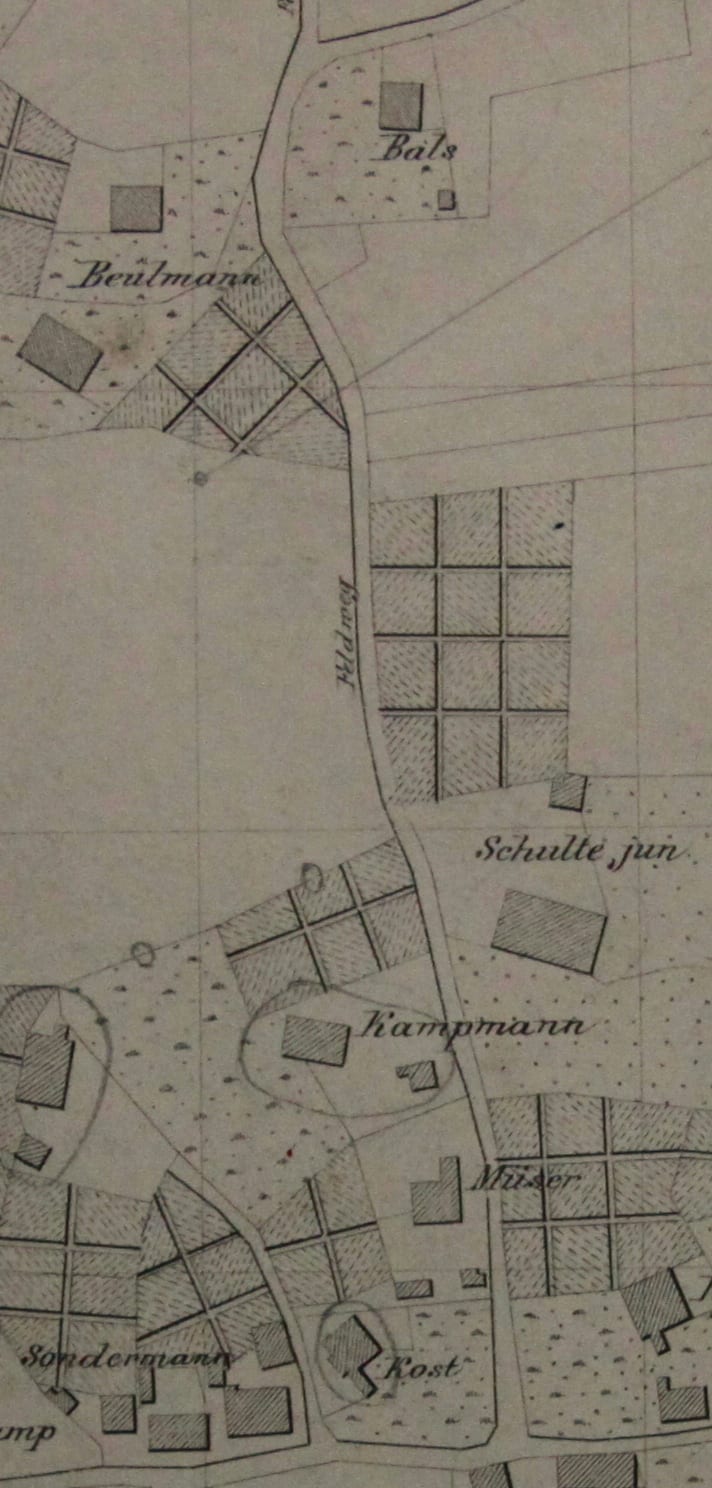 Ein Kartenausschnitt aus dem Jahr 1889: über Jahrhunderte gab es genau sechs Häuser an der Düsterstraße