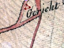 Auf der Niemeyerkarte von 1792 als "Gericht" an der heutigen Galgenfeldstraße eingezeichnet:ein Galgen in Dreiecksform
