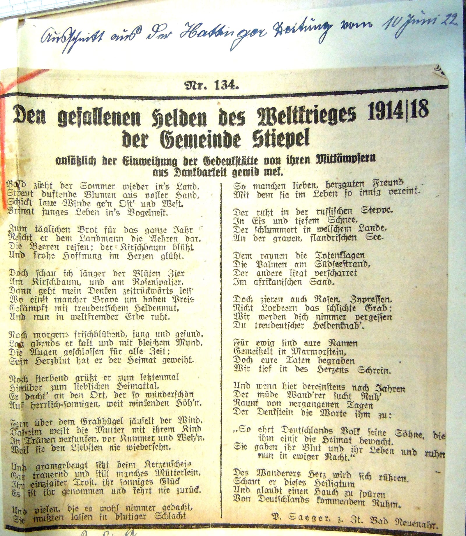 Heldengedicht aus der Hattinger Zeitung