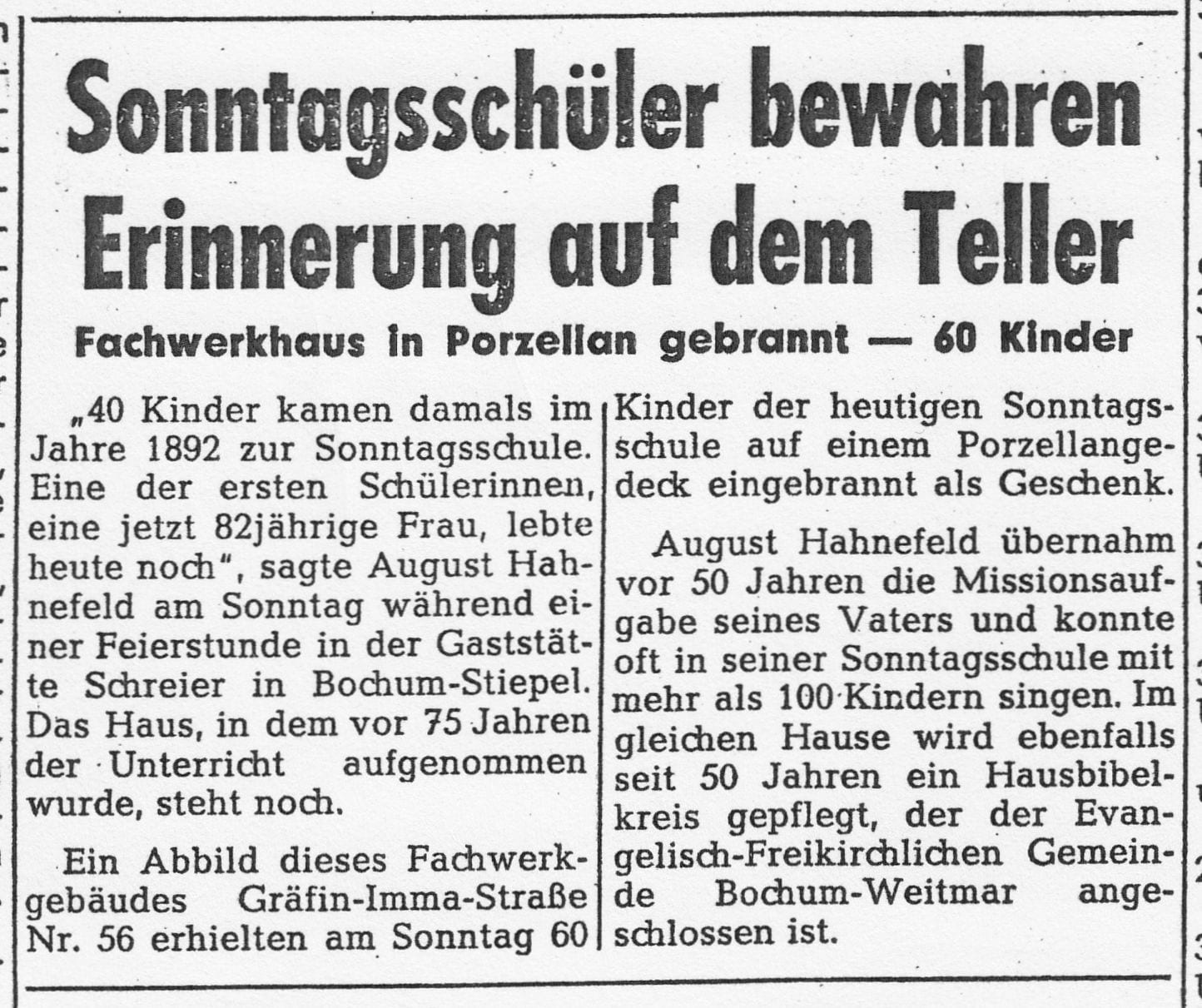 Ausschnitt der WAZ vom 22. Dezember 1967 zur 75-Jahr-Feier
