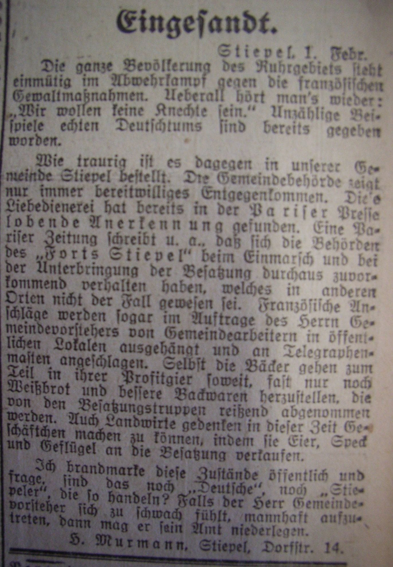 Hattinger Zeitung: "Eingesandt"