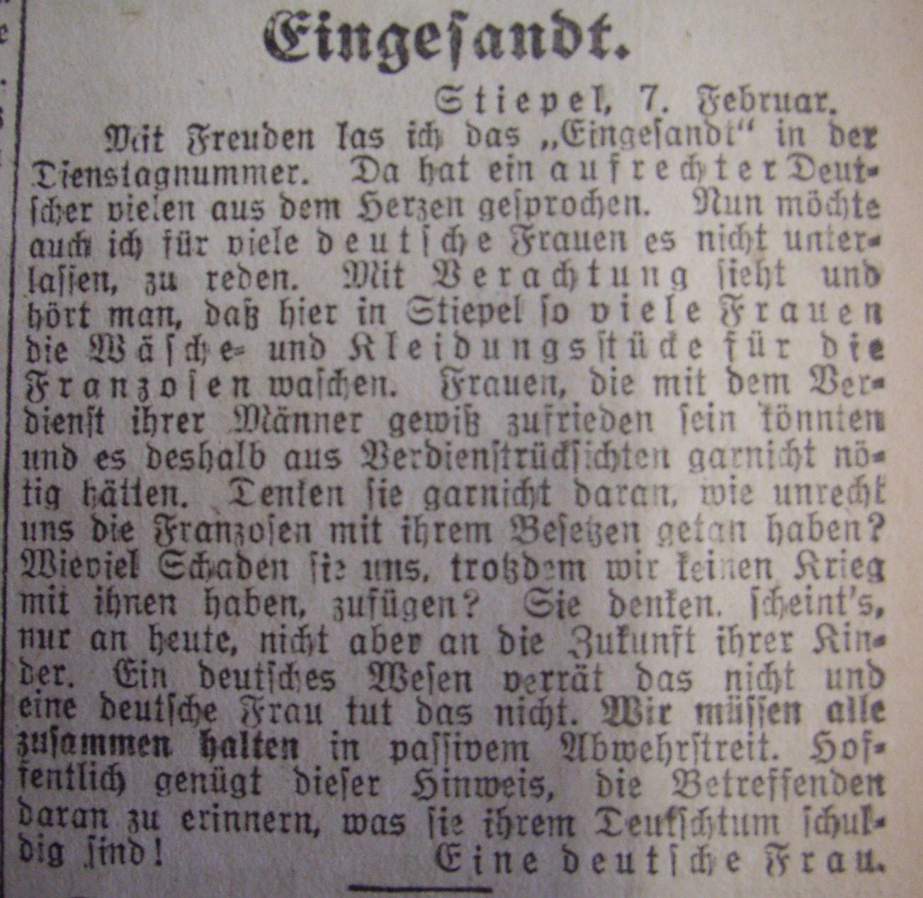 Hattinger Zeitung: "Eingesandt"