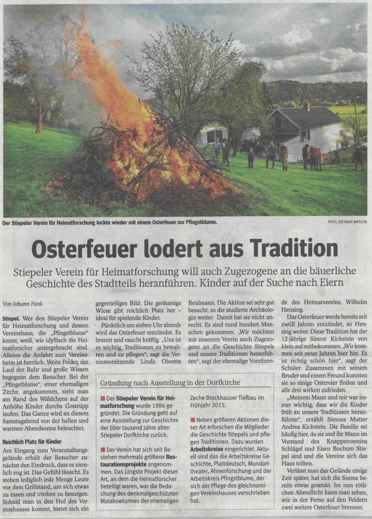 Osterfeuer 2017, WAZ vom 18. April 2017