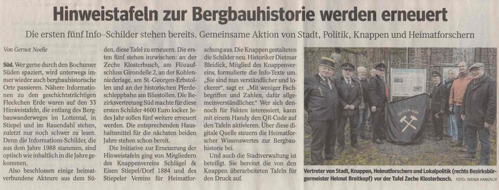 Die 1. neue Hinweistafel, WAZ vom 3. Februar 2018