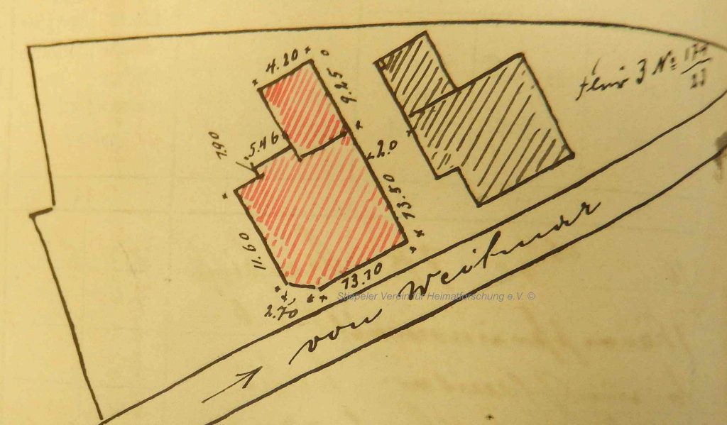 Skizze 1911: links das neue, rechts das bereits vorher bestehende Haus der Familie von Hagen