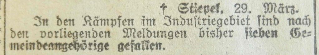 Hattinger Anzeiger, März 1920: Gefallene Stiepeler