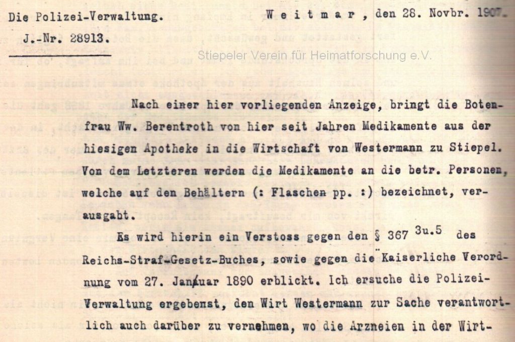 Strafanzeige 1907: Vernehmung Wirt Westermann (Quelle: Stadtarchiv Bochum)