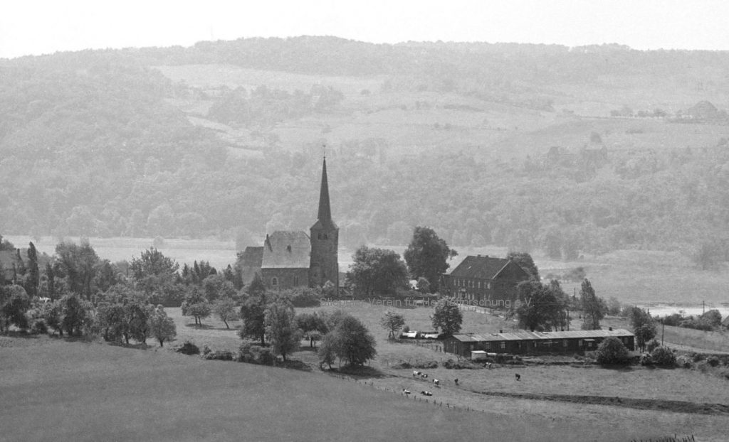 Panoramabild 1953: Dorfkirche / Zum Wilhelmstein (Foto Bildarchiv Stadt Bochum)